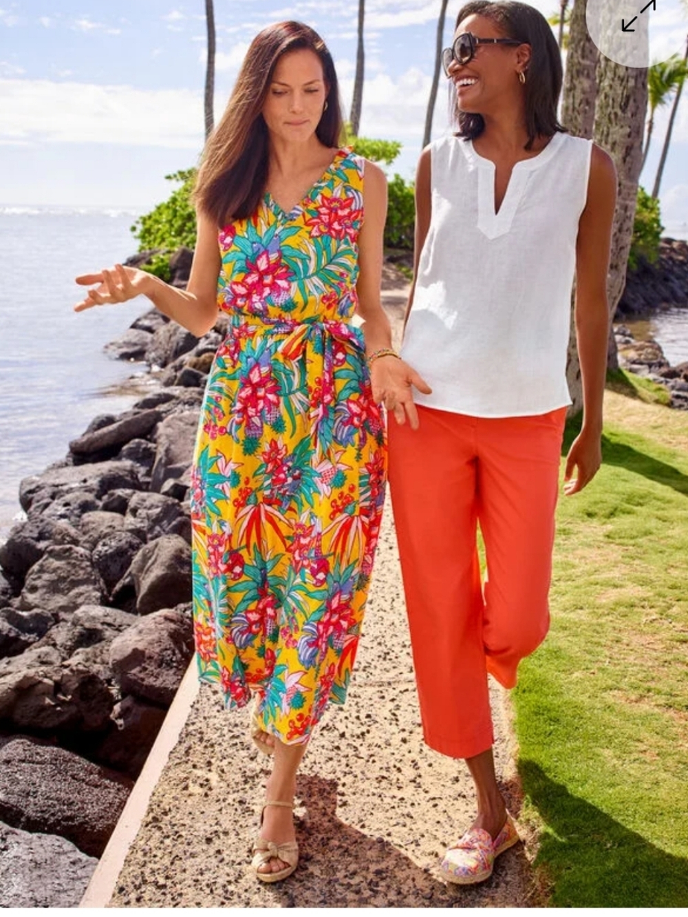 NWT Talbot Smoked Belted Fit And Flare Tropical Floral Sleeveless Dress - Picture 3 of 12